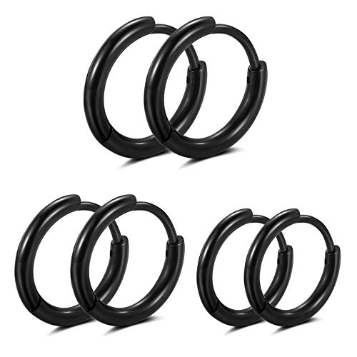 Black Hoop Earrings for Men 8mm 10mm 12mm – Surgical Stainless Steel Hypoallergenic Mens Small to Medium Hoop Earrings Set (3 Pairs) - style: G:3pairs,8mm+10mm+12mm,black