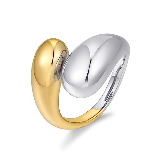 WOWORAMA Chunky Open Rings for Women Gold Silver Adjustable Dome Teardrop Rings Bold Thick Statement Rings Simple Stackable Band Rings - color: Two-Tone Teardrop Ring