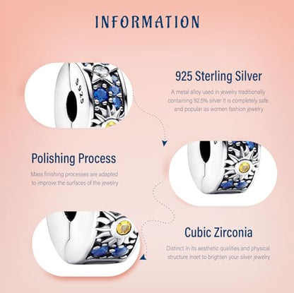 Clip Stopper Spacer Charms for Bracelets Necklaces, Compatible with Pandora,Jewery Making DIY - style: Sun Star Clip
