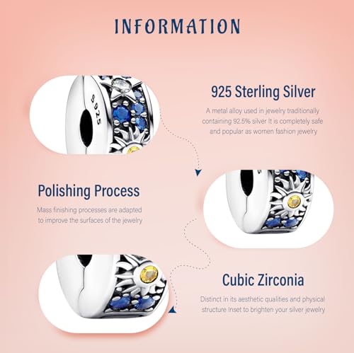 Clip Stopper Spacer Charms for Bracelets Necklaces, Compatible with Pandora,Jewery Making DIY - style: Sun Star Clip