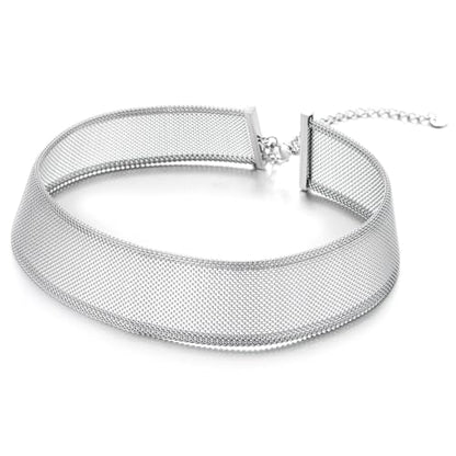 COOLSTEELANDBEYOND Mesh Choker Necklace for Women, Statement Jewelry, Fashionable Metal Collar for Parties - color: B-Color: Silver