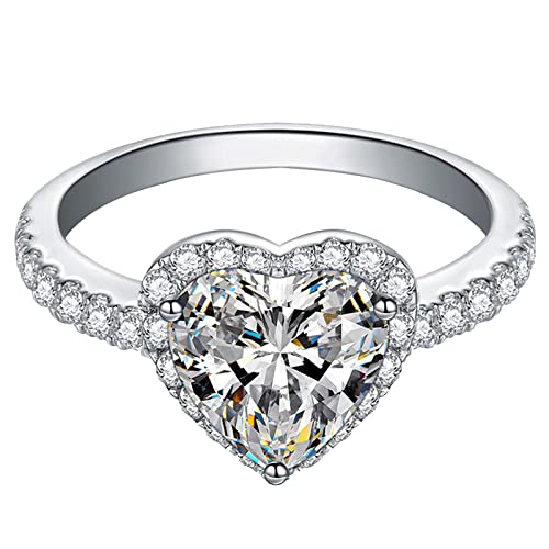 Women Heart Shaped Engagement Rings Inlaid Zircon Anniversary Rings Elegant Exquisite Wedding Jewelry (B-Silver, 5) - color: B-silver, size: 5