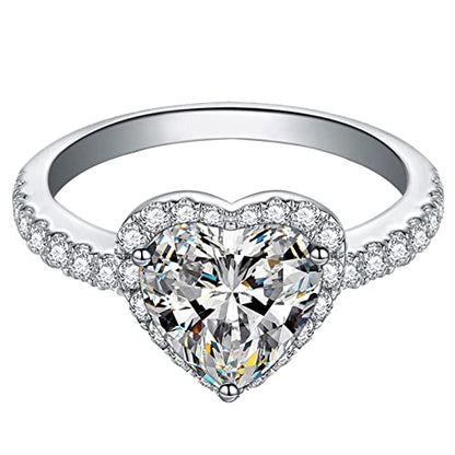 Women Heart Shaped Engagement Rings Inlaid Zircon Anniversary Rings Elegant Exquisite Wedding Jewelry (B-Silver, 5) - color: B-silver, size: 5