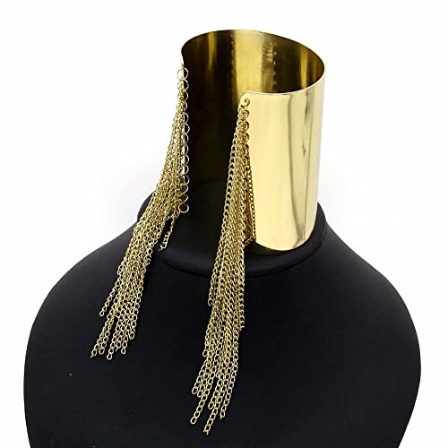 COLORFUL BLING Hammered Smooth Polished Open Wide Cuff Bangle Bracelet for Women Adjustable Wrist Cuff Wrap Punk Bracelet Tassel Wristband Jewelry - color: tassel