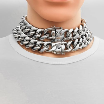 SDA Wide Chunky Gold Chain Necklace - Heavy and Waterproof 316L Surgical Steel with 18K Gold Plating for Modern Men and Women into Hip Hop Fashion - color: B1751-22mm-White Gold