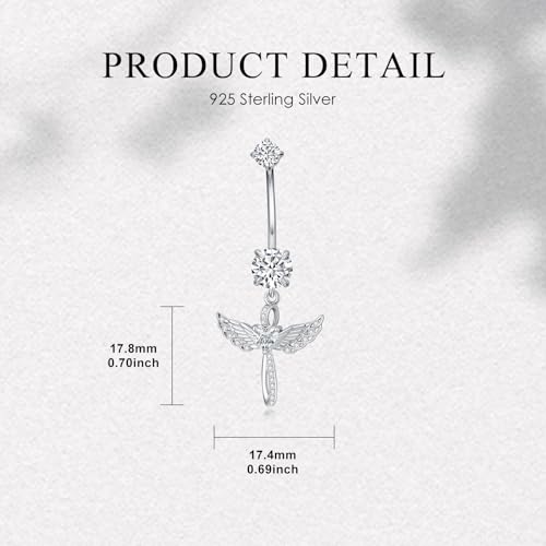 Belly Button Rings 925 Sterling Silver Belly Piercing Jewelry Hypoallergenic Navel Rings Gifts for Women - style: Angel Wings