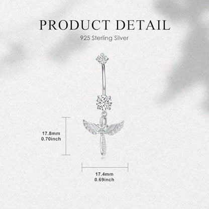 Belly Button Rings 925 Sterling Silver Belly Piercing Jewelry Hypoallergenic Navel Rings Gifts for Women - style: Angel Wings