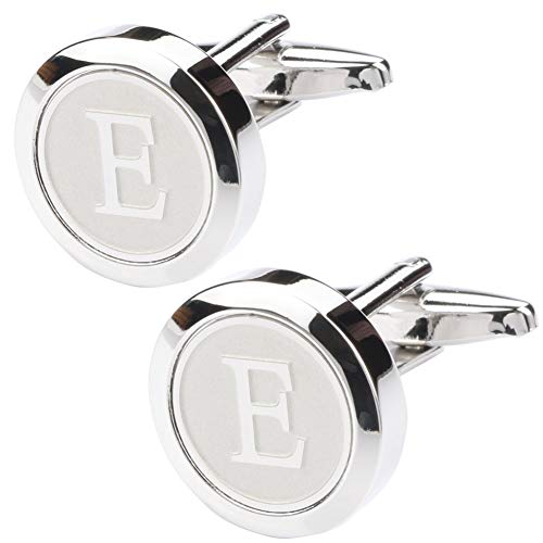 Mens Classic Stainless Steel Initial Cufflinks 26 Alphabet Initial Letter Cufflinks Business Wedding Shirts A-Z - style: E