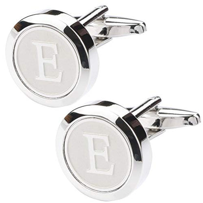 Mens Classic Stainless Steel Initial Cufflinks 26 Alphabet Initial Letter Cufflinks Business Wedding Shirts A-Z - style: E