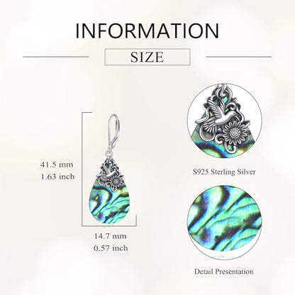 POPLYKE Dragonfly Butterfly Hummingbird Sunflower Earrings 925 Sterling Silver Abalone Shell Moonstone Leverback Earrings Jewelry - style: Hummingbird 2