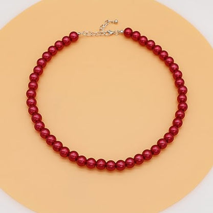Long Simulated 10mm AAA Pearl Strand Necklace for Women Multicolor Pearl Choker Necklace 1920s Pearl Statement Necklace Costume Jewelry - color: 10mm Red