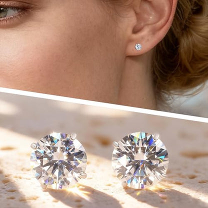 Limerencia Moissanite Stud Earrings, 3 Pairs Titanium Screw Back Earrings | D Color VVS1 Clarity Lab-created Moissanite Earrings, Hypoallergenic G23 Pure Titanium for Women Men Sensitive Ears - color: Silver S