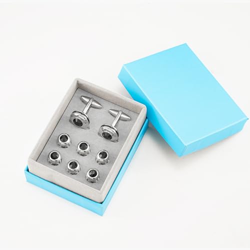 Cufflinks for Men and Tuxedo Shirt Studs Set with Gift Box Stainless Steel Cuff links - style: Black Crystal
