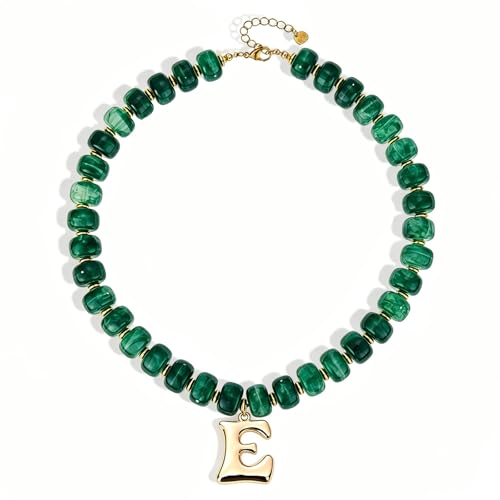 Initial Beaded Necklaces for Women,14K Gold Plated Bubble Letter Pendant Jewelry Gifts - color: acrylic neccklace-e