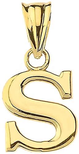 10K Yellow Gold Fine Mini Dangling Initial A-Z Charm 1/2" Pendant - Choice of Initial Letter - style: Letter S Initial Charm