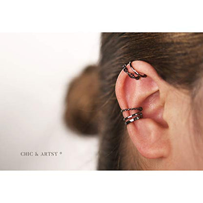 CHIC & ARTSY 925 Sterling Silver Ear Cuffs for Women, Non Piercing Clip On Cartilage Cuffs, Adjustable Fake Conch & Helix Earrings, Gold Plated & Oxidized Various Styles - color: ear cuff #19