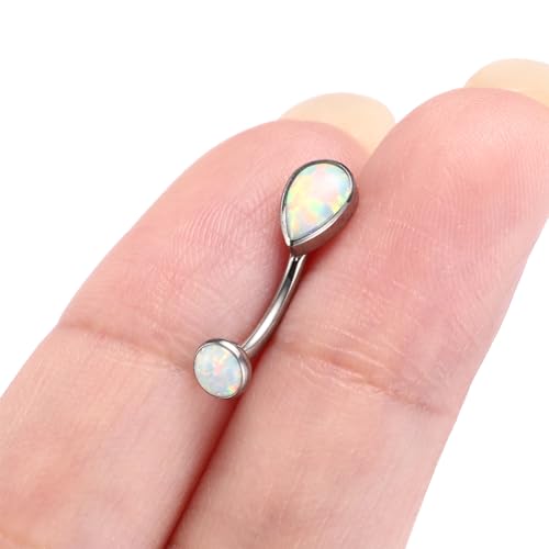 GAGABODY G23 Titanium Eyebrow Rings 16G Curved Barbell Lip Ring Rook Earrings for Women Belly Ring Vertical Labret Jewelry Tragus Helix Daith Earring Belly Piercing - color: 1Pc-Waterdrop Shape Silver+White Opal