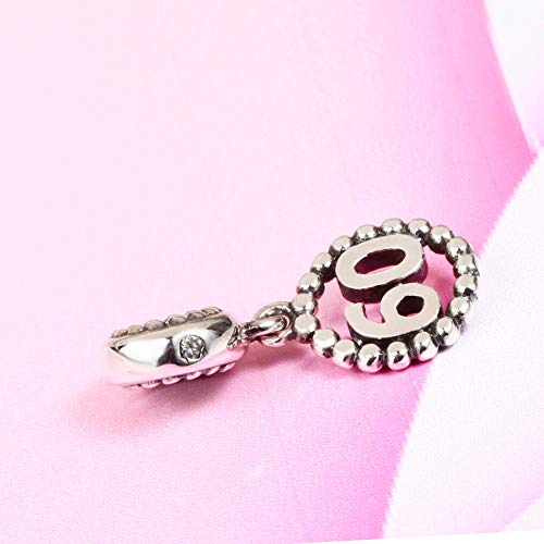 5,10,15,16,17,18,20,21,25,30,35,40,42,49,50,55,60,65,70 Number Charms for European Bracelet, 925 Sterling Silver Birthday Pendant Beads with CZ, Gifts for Mothers Day/Anniversary - color: Silver Color Number 60 Charm
