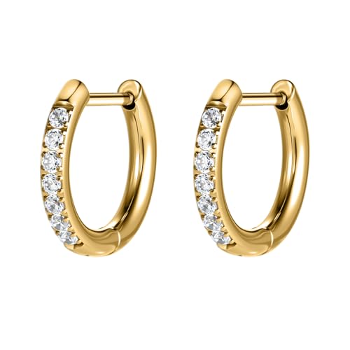 AOEDEJ G23 Titanium Black/Steel Gray/Gold Hoop Earrings 18G Small Huggie Hoop Earrings 8mm/10mm/12mm Cartilage for Sensitive Ears for Multiple Piercing Cartilage Hoop Earring Stack Jewelry - style: D-CZ-Gold-12