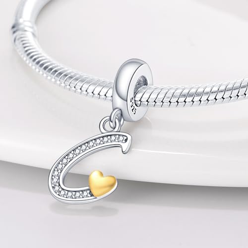 HappyStar Sterling Silver Letter Charms for Bracelets Alphabet Initial Dangle Charms Bead fit Pandora Bracelets Jewelry Gifts for Women - color: Letter charms C