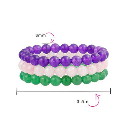 Bling Jewelry Unisex Stackable Set Of 3 Gemstone Round Bead 8MM Stretch Bracelet For Women Teen Men Multi Strand Stacking Adjustable - color: Multi Gemstones