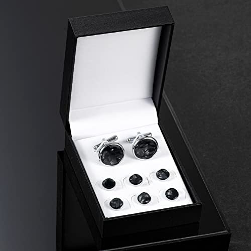 wynameleri Mens Classic Shirts Cufflink Studs, Mother-of-Pearl Tuxedo Shirt Button and Cuff Links Set, Formal Business Wedding Jewelry - color: MOP-Silver Black