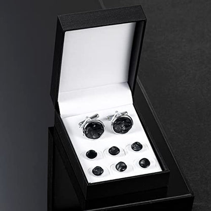 wynameleri Mens Classic Shirts Cufflink Studs, Mother-of-Pearl Tuxedo Shirt Button and Cuff Links Set, Formal Business Wedding Jewelry - color: MOP-Silver Black