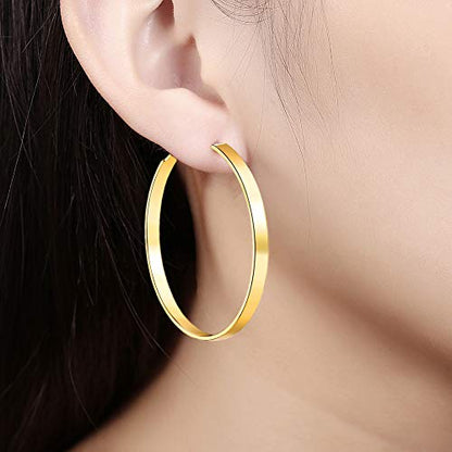 Gold Hoop Earrings,18K Gold Plated Rounded Hoops Earrings for Women - color: Gold-50mm