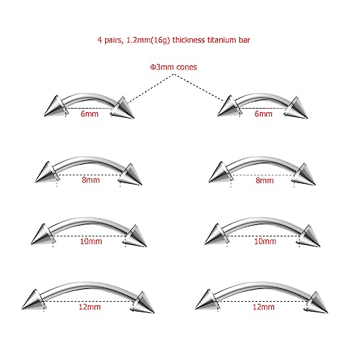 18G/16G/14G Titanium Bent Curved Barbell Eyebrow Rings Piercing