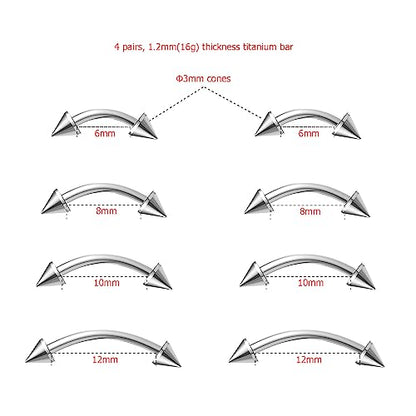 18G/16G/14G Titanium Bent Curved Barbell Eyebrow Rings Piercing