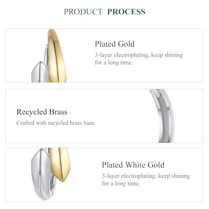 14K Gold Plated Two-Tone Oval Hoop Earrings for Women, Water Drop Design Lightweight Huggie Earrings,925 Sterling Silver Posts Double Drop Chunky Hoops Hypoallergenic Ear Buckles - color: Gold