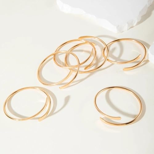 Layered Gold Sliver Plated Geometric Bracelets Set for Women,Open Adjustable Stacking Wrist Cuff Bracelets Punk Party Trendy Jewelry Accessories Gift - color: Gold