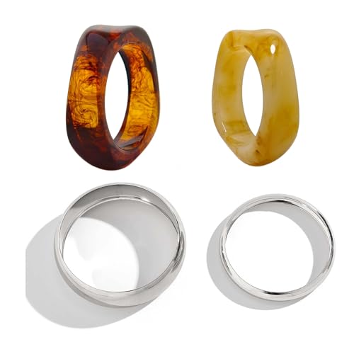 2PCS Chunky Acrylic Bracelet for Women Large Square Resin Cuff Vintage Open Bangle Bracelets Wide Geometric Jewelry - style: F-4pcs