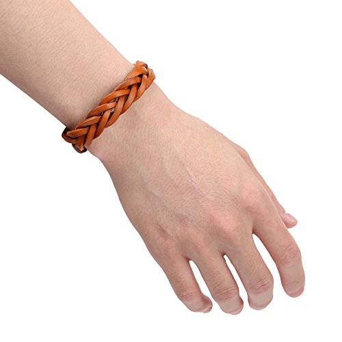 CCBFY Genuine Leather Bracelet Braided Sporty Wide Wristband Punk Jewelry for Men Women - color: 1 Piece - Yellow