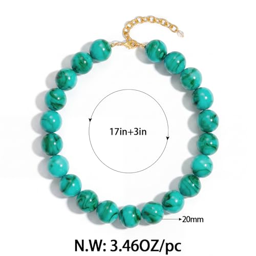 Chunky Beaded Choker Necklace for Women Boho Statement Necklace with Large Pearl Blue Brown Tone Resin Beads Summer Beach Jewelry Gifts - color: Turquoise