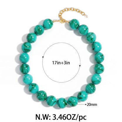 Chunky Beaded Choker Necklace for Women Boho Statement Necklace with Large Pearl Blue Brown Tone Resin Beads Summer Beach Jewelry Gifts - color: Turquoise