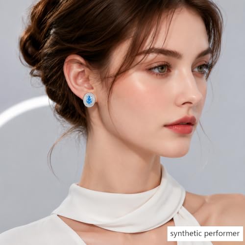 Hypoallergenic 14K Gold-Plated Cubic Zirconia Stud Earrings for Women - Comfort Piercing Earrings - color: Royal Blue