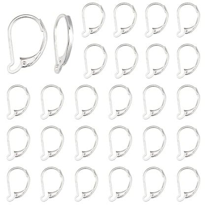 SUNNYCLUE 1 Box 30Pcs Leverback Earring Findings 925 Sterling Silver Plated Leverback French Earring Hooks Ear Wire Earring Supplies for Jewelry Making Earring DIY Making Valentine's Day Gift - color: 1 Box 30pcs 925 Sterling Silver Plated Leverback Earri