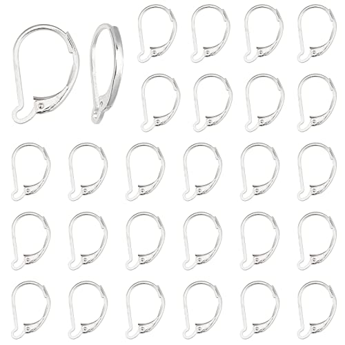 SUNNYCLUE 1 Box 30Pcs Leverback Earring Findings 925 Sterling Silver Plated Leverback French Earring Hooks Ear Wire Earring Supplies for Jewelry Making Earring DIY Making Valentine's Day Gift - color: 1 Box 30pcs 925 Sterling Silver Plated Leverback Earri