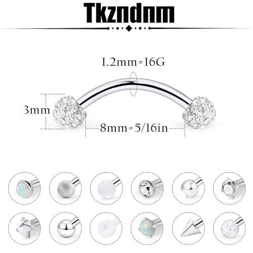 16g 8/10mm Silver/Black/Rose-Gold/Rainbow Eyebrow Piercing Jewelry Rings Curved Barbell Vertical Labret Lip Surgical Steel Small Belly Button Snake Eyes Tongue Rook Earrings for Women Men - color: Surgical Steel, size: 16g*8mm*3mm