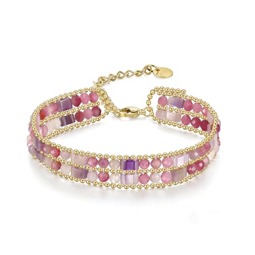 Boho Bracelets for Women Chakra Stackable Bohemian Bracelet Stack Energy Gemstone Crystal Healing Layered Summer Vacation Natural Stone Handmade Beach Jewelry for Women - color: Amethysts