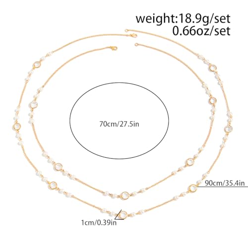 Long Pearl Necklaces for Women Pearl Long Chain Necklace Gold Chain Dainty Delicate Station Necklace Jewelry for Dress Party - color: 2Layer Gold