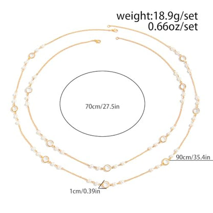 Long Pearl Necklaces for Women Pearl Long Chain Necklace Gold Chain Dainty Delicate Station Necklace Jewelry for Dress Party - color: 2Layer Gold