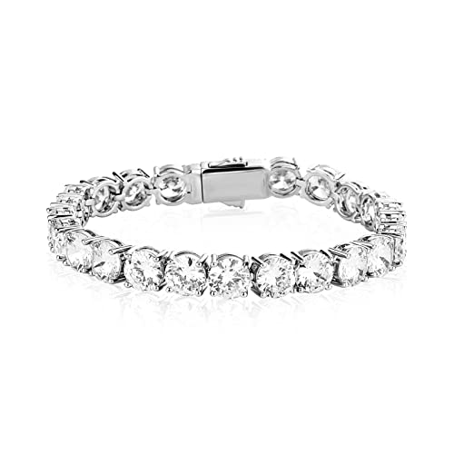 10MM Cubic Zirconia Tennis Bracelet 14K Gold Plated 5A+ Cubic Zirconia Iced Out Tennis Bracelet Spring buckle Bracelet For Men And Women - color: White Gold, size: 9