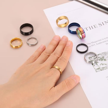 MECCANIXITY Stainless Steel Ring, Plain Ring Blanks Matte Brushed Wedding Bends for Men Women - color: Silver/Black/Gold