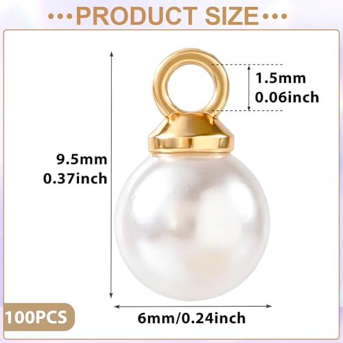 100pcs Pearl Charms, 6mm Faux Pearl Charms for Jewelry Making, Glossy PearlPendant Beads for Bracelets, Necklace, Earrings, DIY Crafts