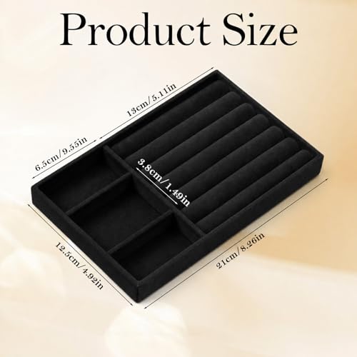 Jewelry Box Insert Organizer for Drawer, Stackable Trays Velvet Jewelry Drawer Inserts, Ring Earring Stud Necklace Holder Display Storage Case(Black, 8.3 x 4.9in) - color: Black