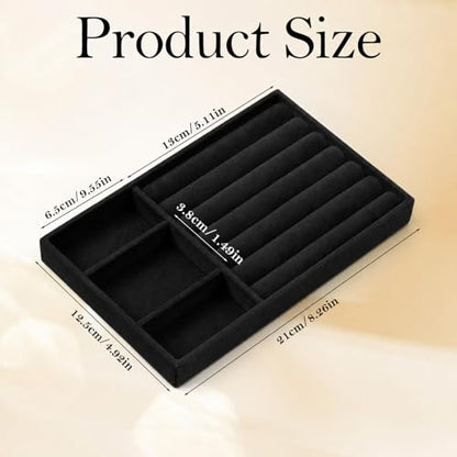 Jewelry Box Insert Organizer for Drawer, Stackable Trays Velvet Jewelry Drawer Inserts, Ring Earring Stud Necklace Holder Display Storage Case(Black, 8.3 x 4.9in) - color: Black