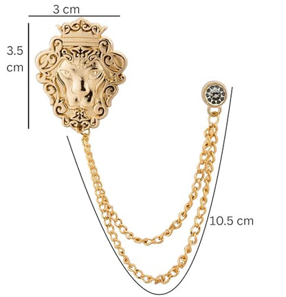 Knighthood Vintage Men Golden Crowned Lion King With Stone Hanging Chain Brooch Pins Lapel Pin, Suit Coat for Women Accessories