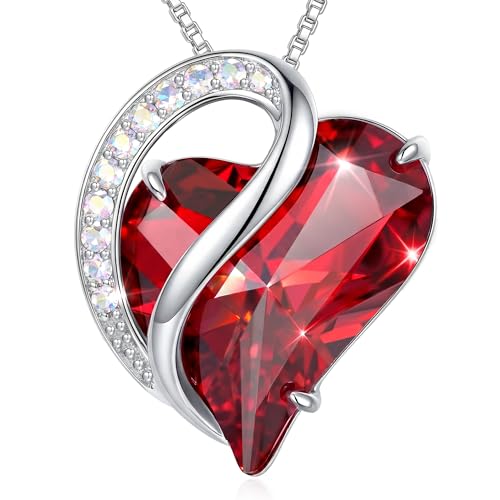 Crystal Heart Necklace for Women - Quietrose Faceted Crystal Heart Pendant with Sparkle Accents, Silver-Tone Curved Frame, 0.85" x 0.73", 18+2" Adjustable Chain, Elegant Gift for Her - color: True Red - Passion's Kiss